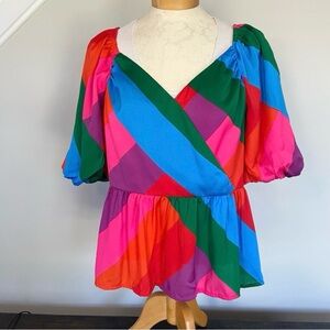 Skies are Blue Babydoll Multicolor Peplum Top Women’s Large NEW with Tags